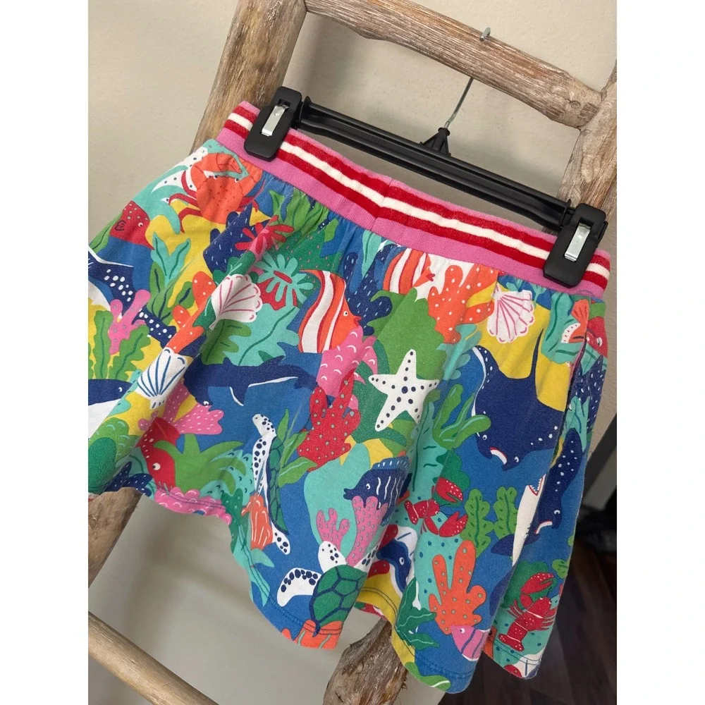Mini Boden skort colorful all-over sea life print striped drawstring waist‎ 9/10